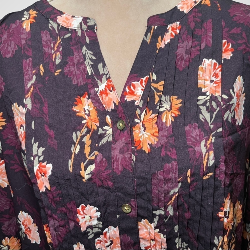 CROFT&BARROW Purple and Orange Button Down Long Sleeve Top with Pleating… - Picture 4 of 8